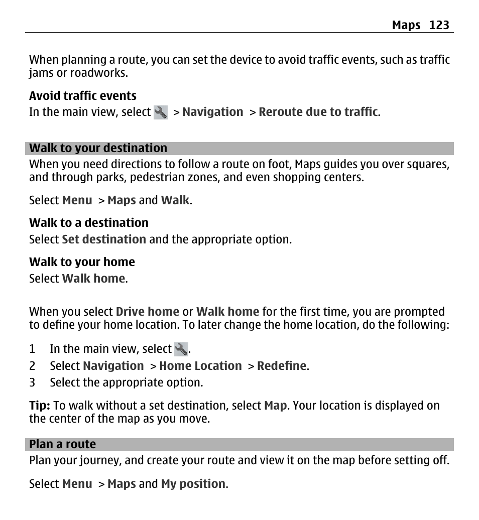 Walk to your destination, Plan a route | Nokia X6-00 16GB User Manual | Page 123 / 202