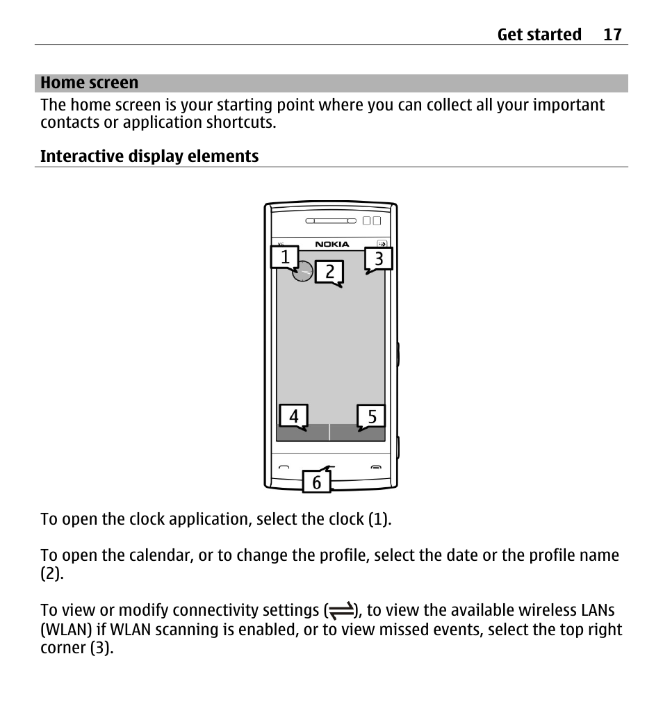 Home screen | Nokia X6-00 16GB User Manual | Page 17 / 202