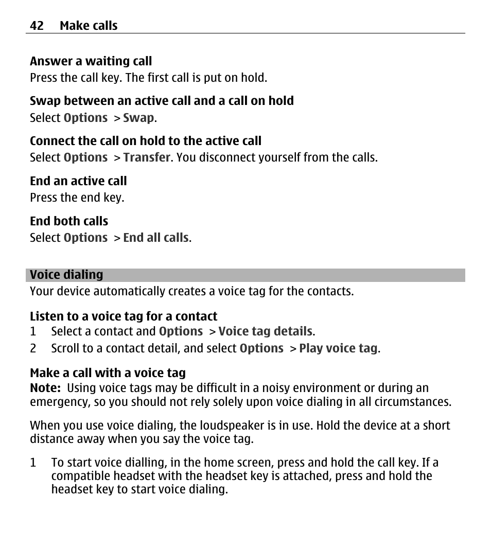 Voice dialing | Nokia X6-00 16GB User Manual | Page 42 / 202