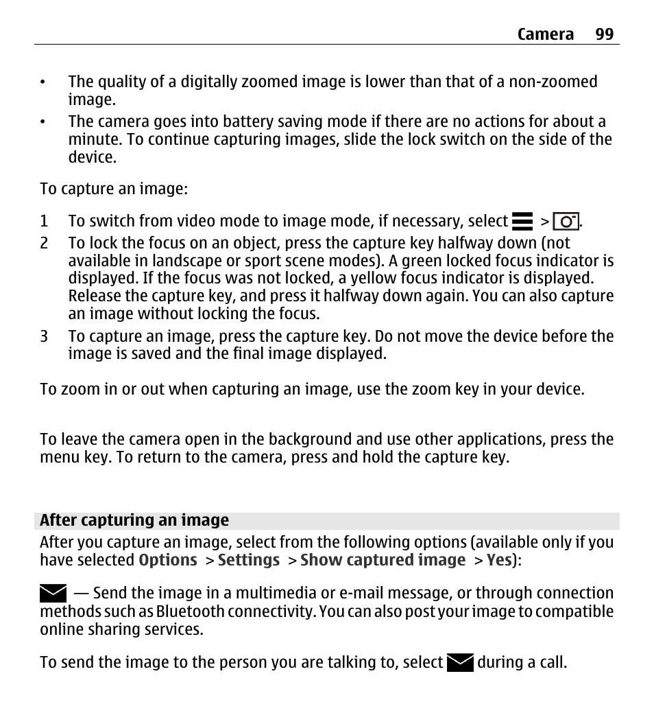 After capturing an image | Nokia X6-00 16GB User Manual | Page 99 / 202