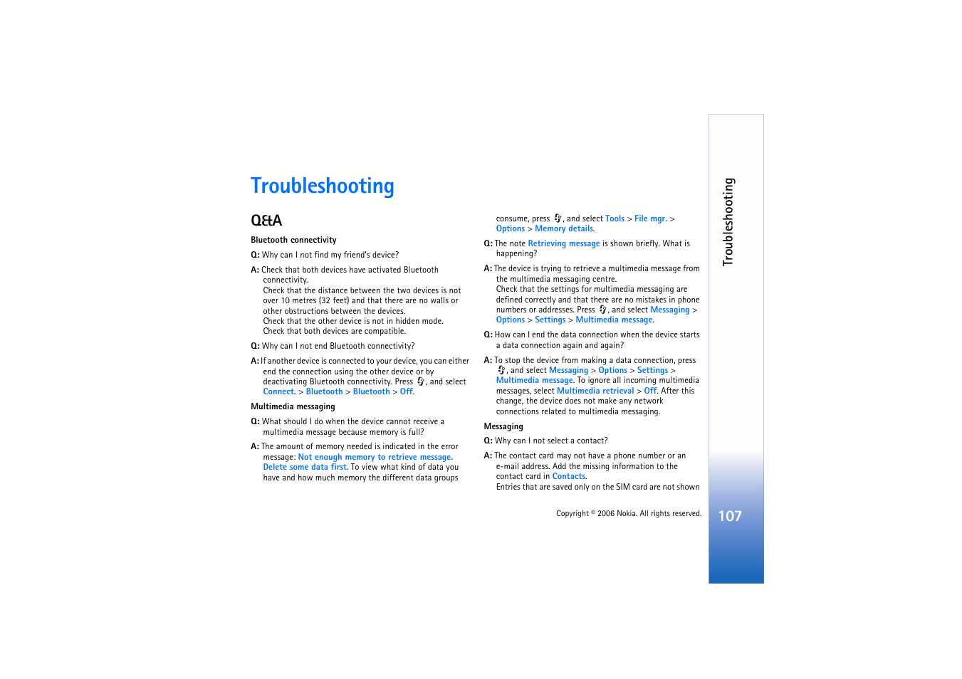 Troubleshooting | Nokia N72 User Manual | Page 108 / 121