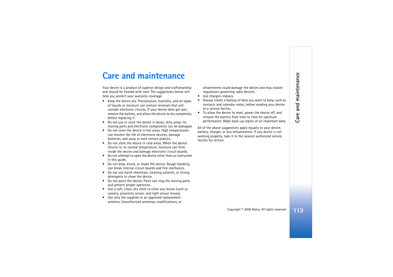 Care and maintenance | Nokia N72 User Manual | Page 114 / 121