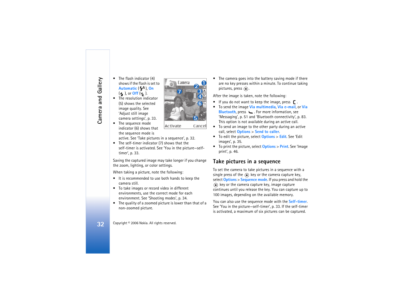 Take pictures in a sequence, Camera and gallery | Nokia N72 User Manual | Page 33 / 121