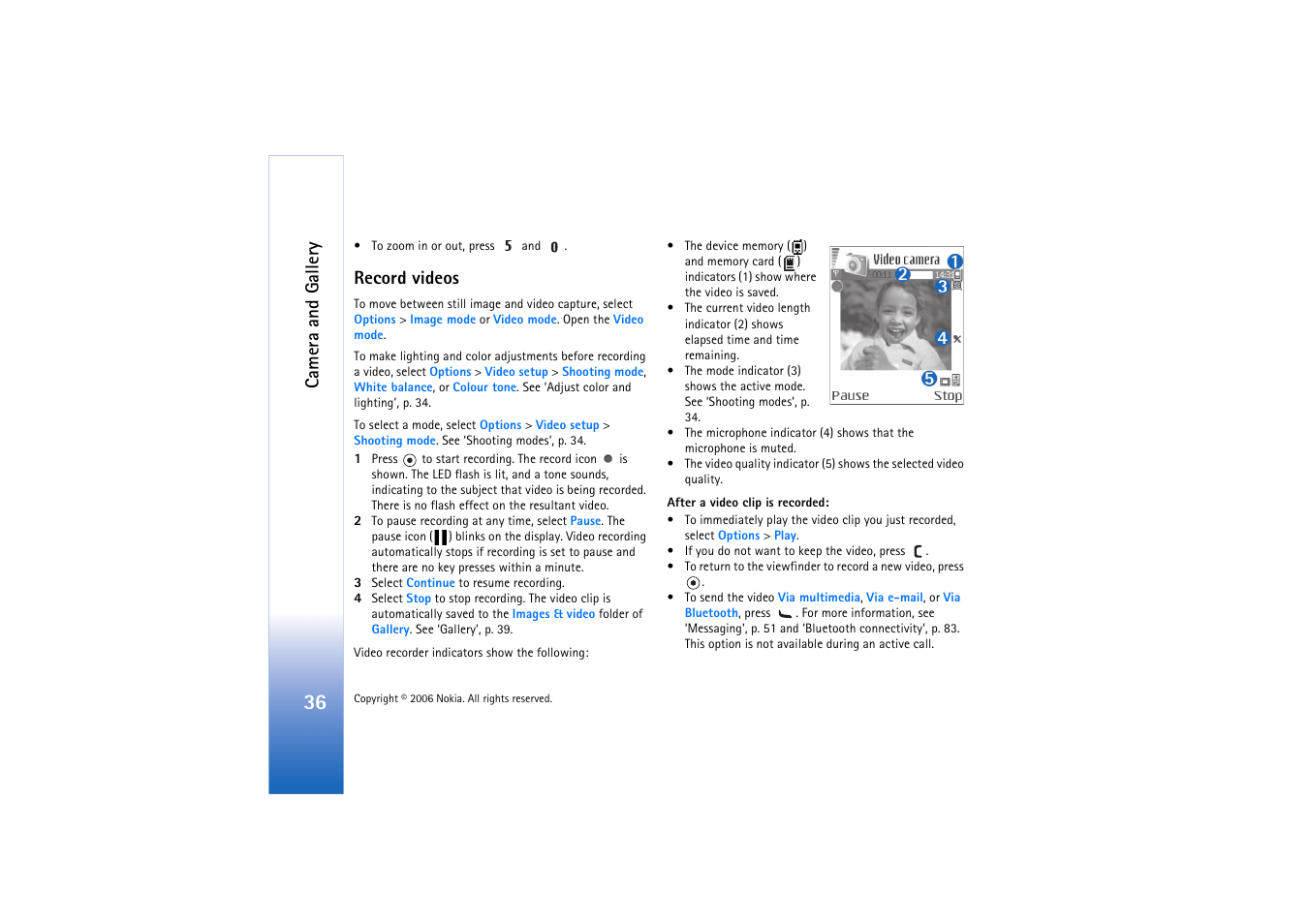 Record videos, Camera and gallery | Nokia N72 User Manual | Page 37 / 121