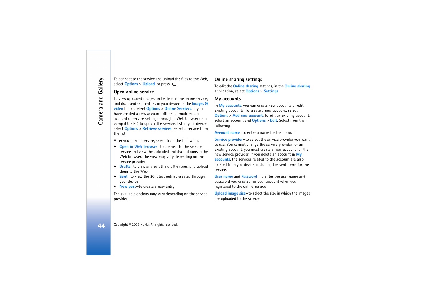 Camera and gallery | Nokia N72 User Manual | Page 45 / 121