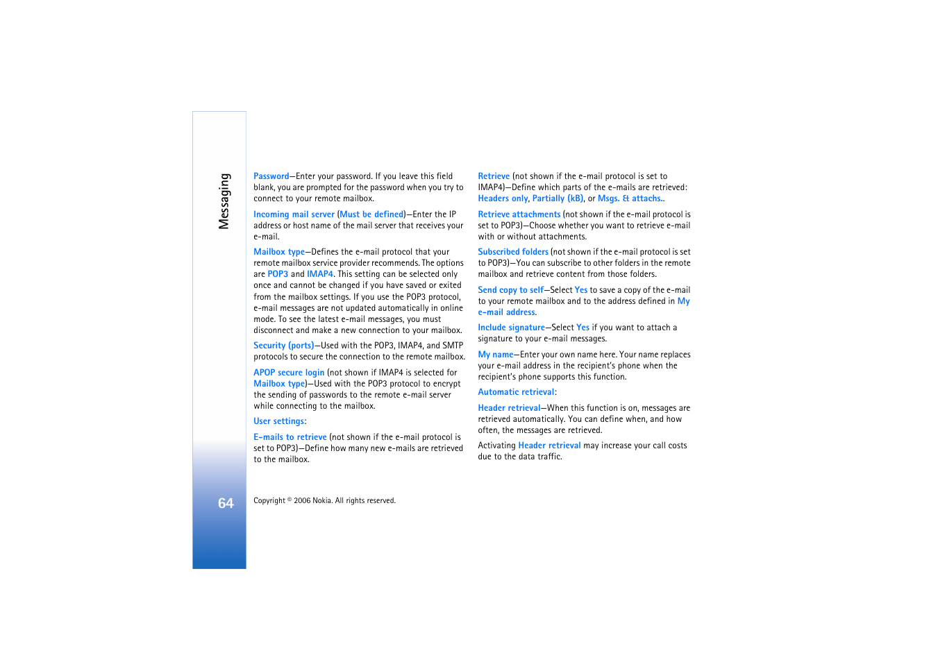 Messaging | Nokia N72 User Manual | Page 65 / 121