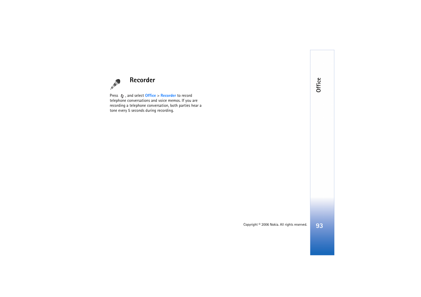 Recorder | Nokia N72 User Manual | Page 94 / 121