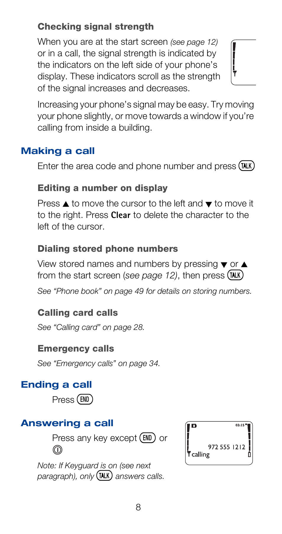 Making a call, Ending a call, Answering a call | Nokia 6160 User Manual | Page 15 / 101