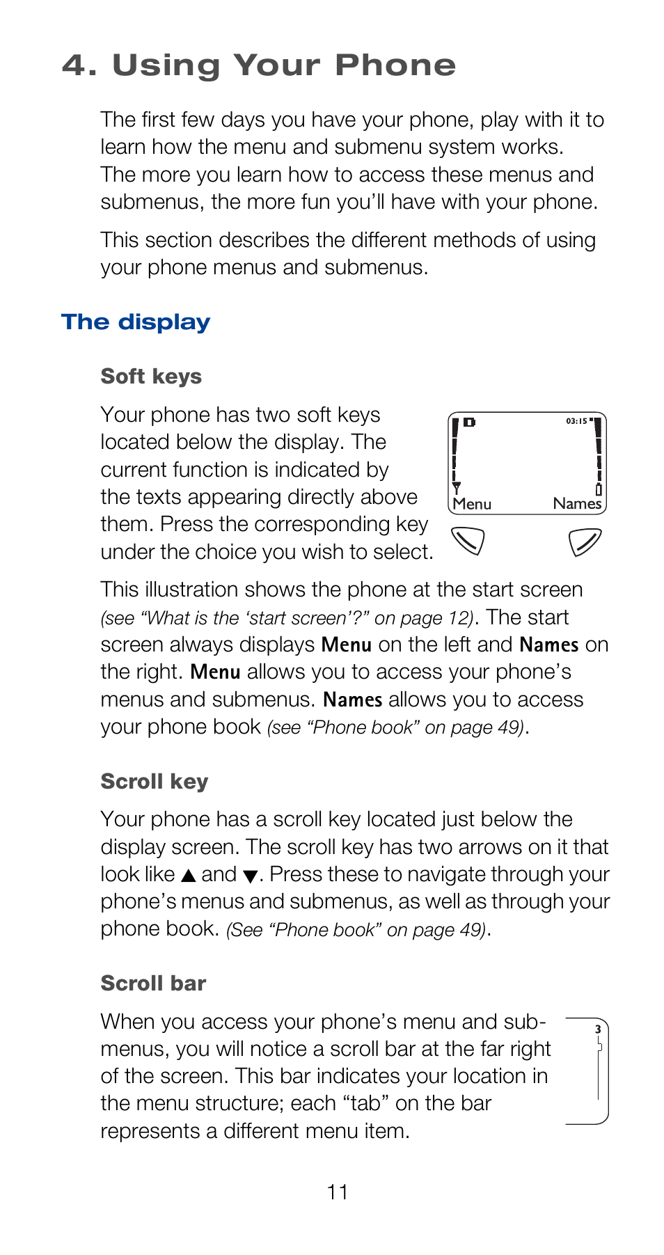 Using your phone, The display | Nokia 6160 User Manual | Page 18 / 101