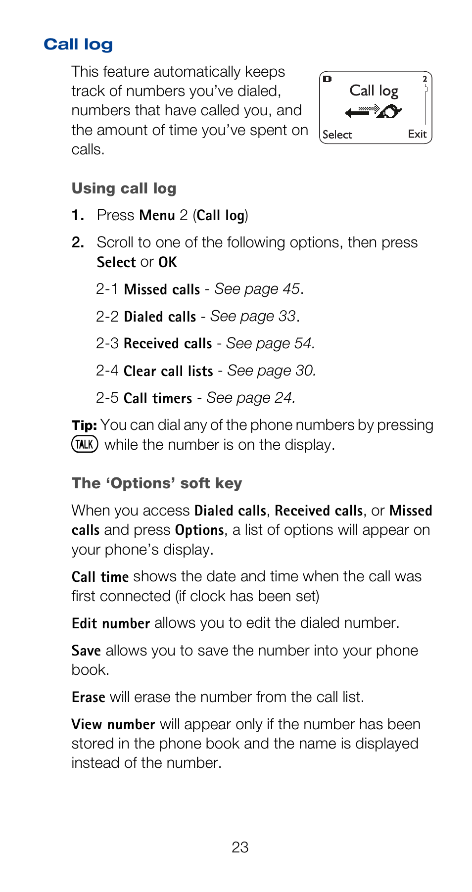 Call log | Nokia 6160 User Manual | Page 30 / 101