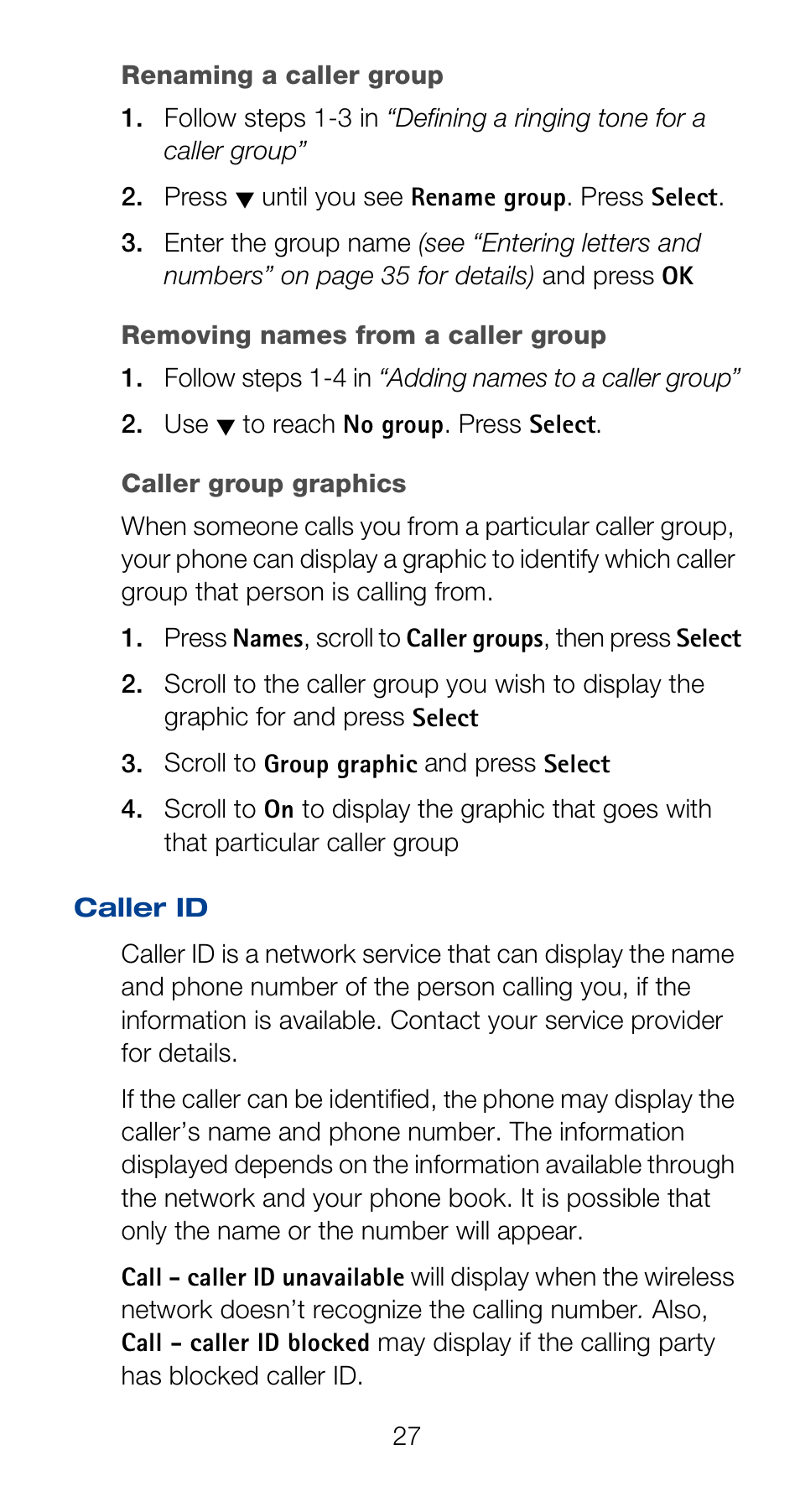 Caller id | Nokia 6160 User Manual | Page 34 / 101