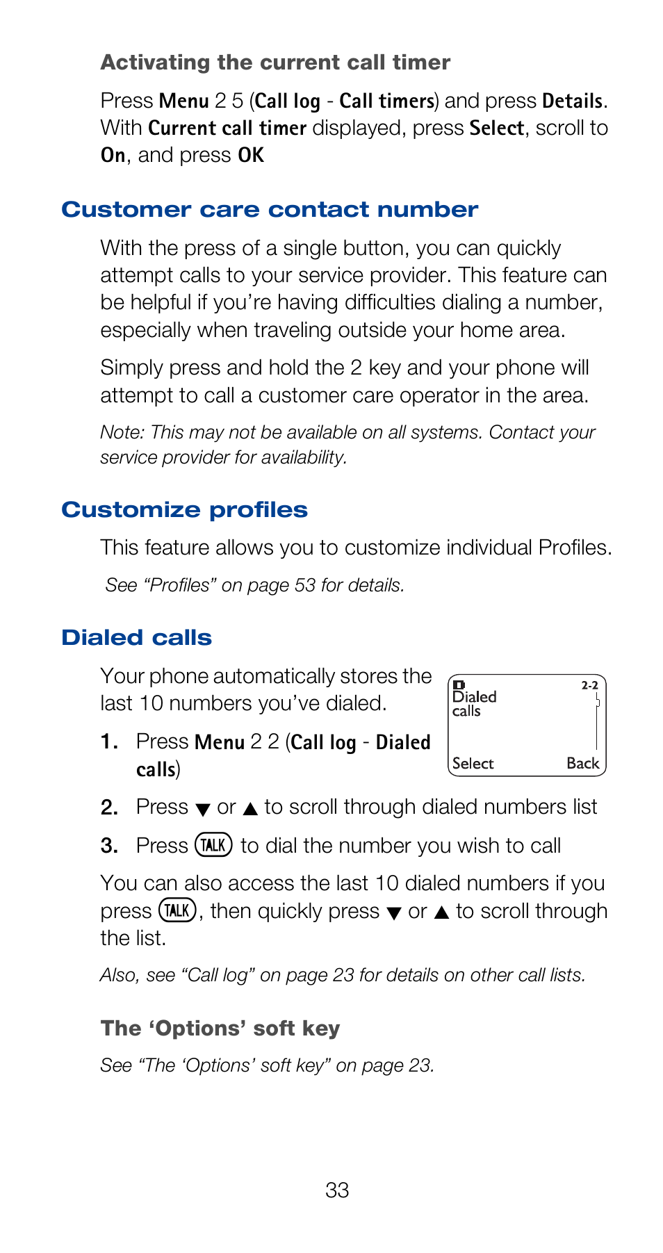 Customer care contact number, Dialed calls | Nokia 6160 User Manual | Page 40 / 101