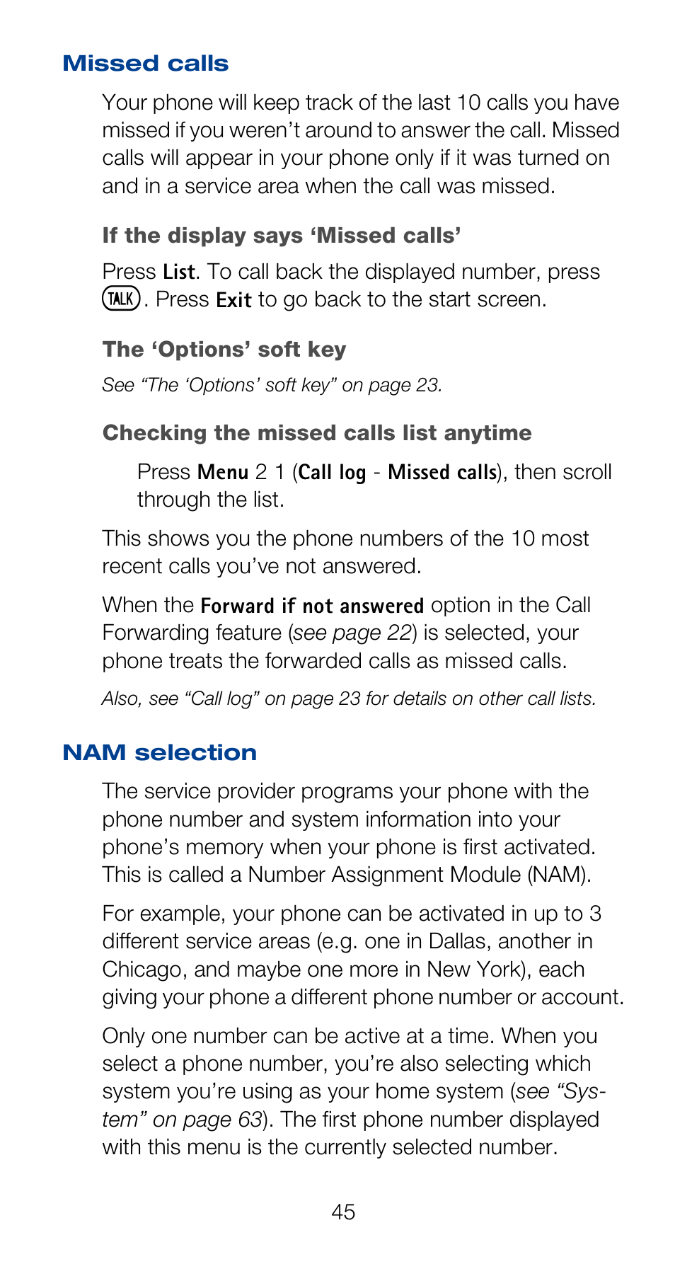 Missed calls, Nam selection | Nokia 6160 User Manual | Page 52 / 101