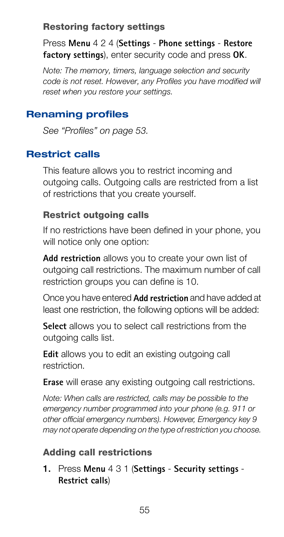 Restrict calls | Nokia 6160 User Manual | Page 62 / 101