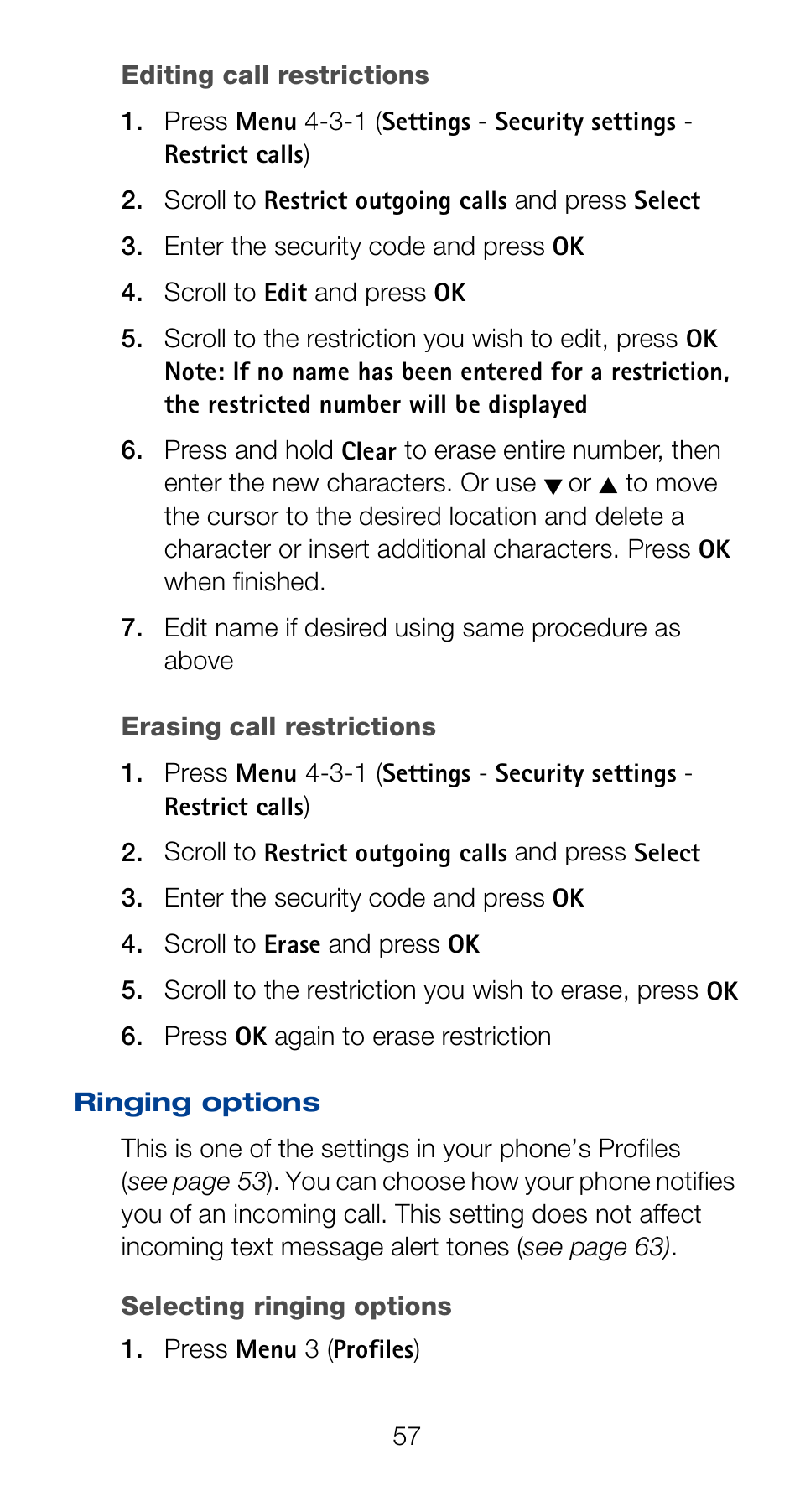 Ringing options | Nokia 6160 User Manual | Page 64 / 101