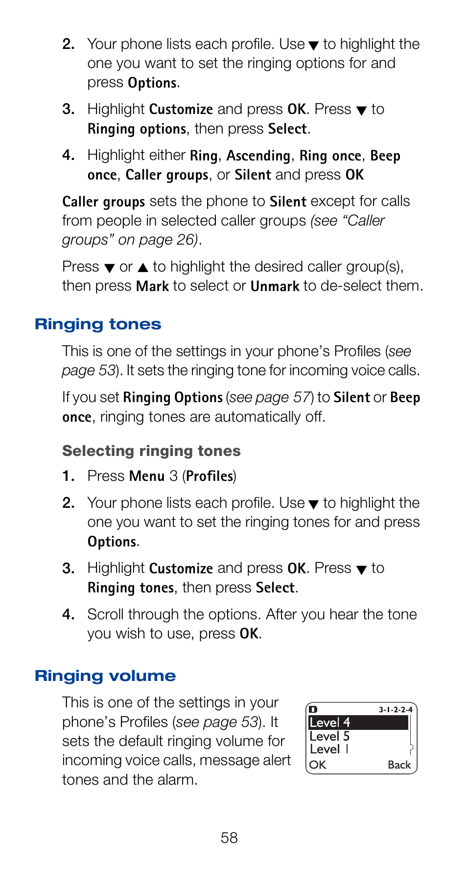 Ringing tones, Ringing volume | Nokia 6160 User Manual | Page 65 / 101