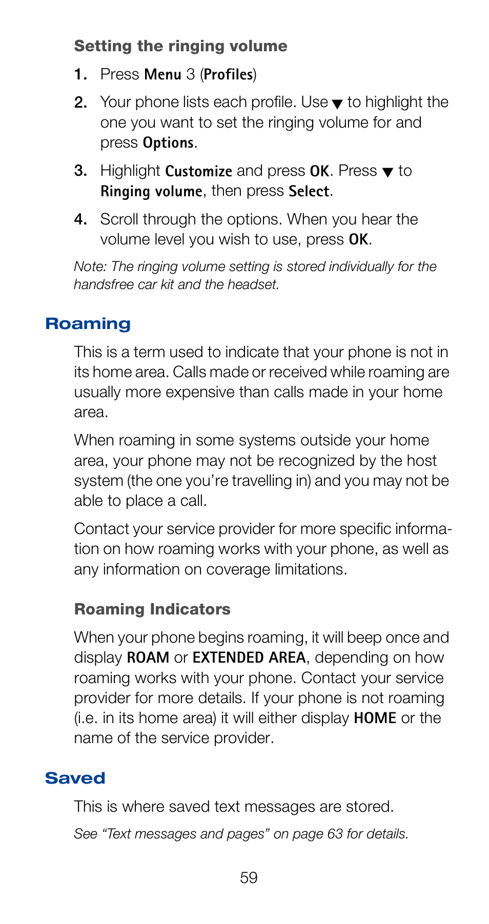 Roaming | Nokia 6160 User Manual | Page 66 / 101