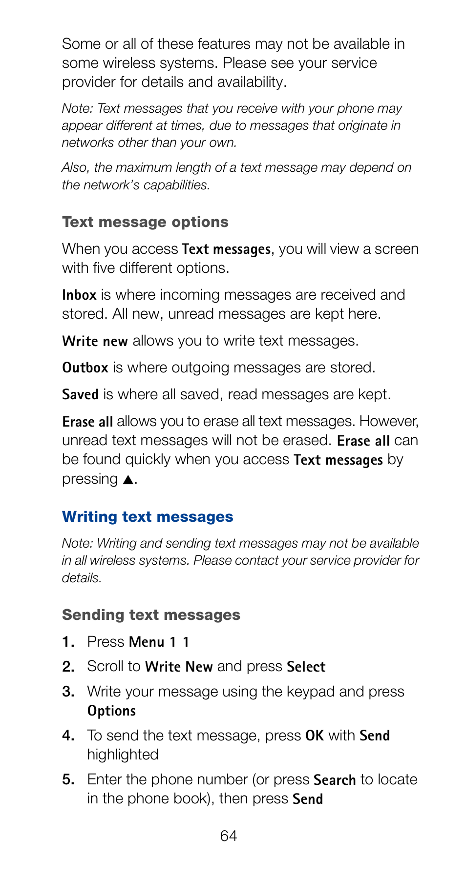 Writing text messages, Sending text messages | Nokia 6160 User Manual | Page 71 / 101