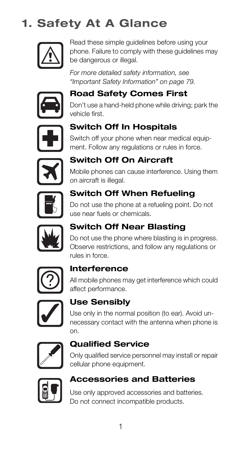 Safety at a glance | Nokia 6160 User Manual | Page 8 / 101