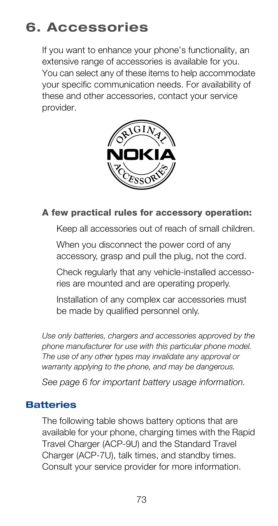 Accessories, Batteries | Nokia 6160 User Manual | Page 80 / 101