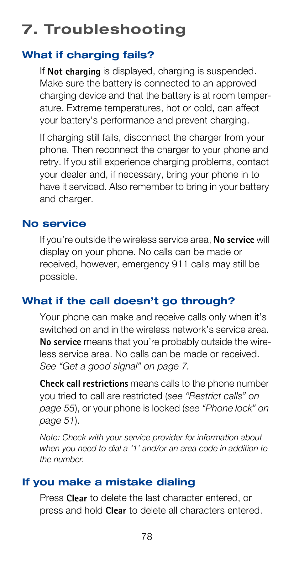 Troubleshooting | Nokia 6160 User Manual | Page 85 / 101