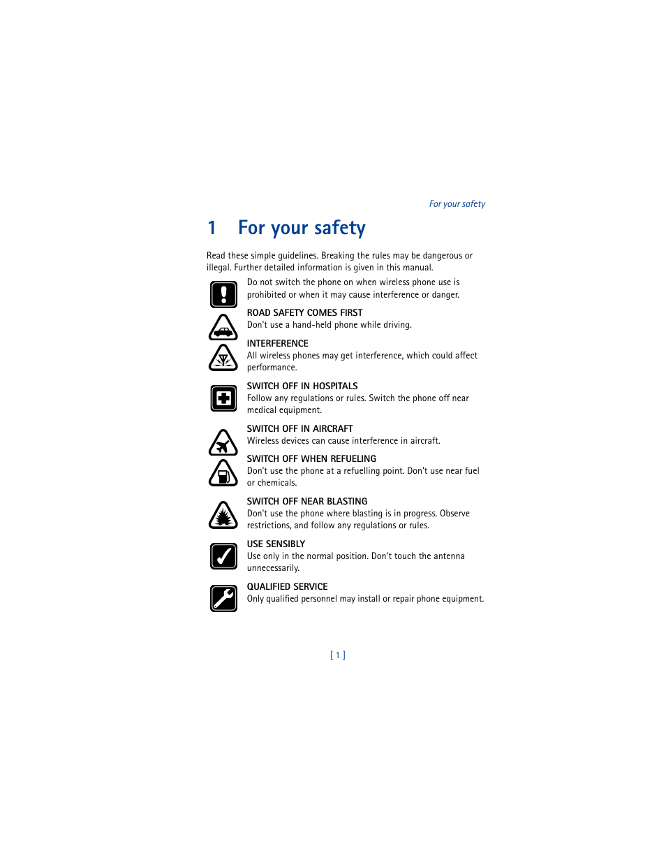 1 for your safety, For your safety, 1for your safety | Nokia 6610 User Manual | Page 10 / 185
