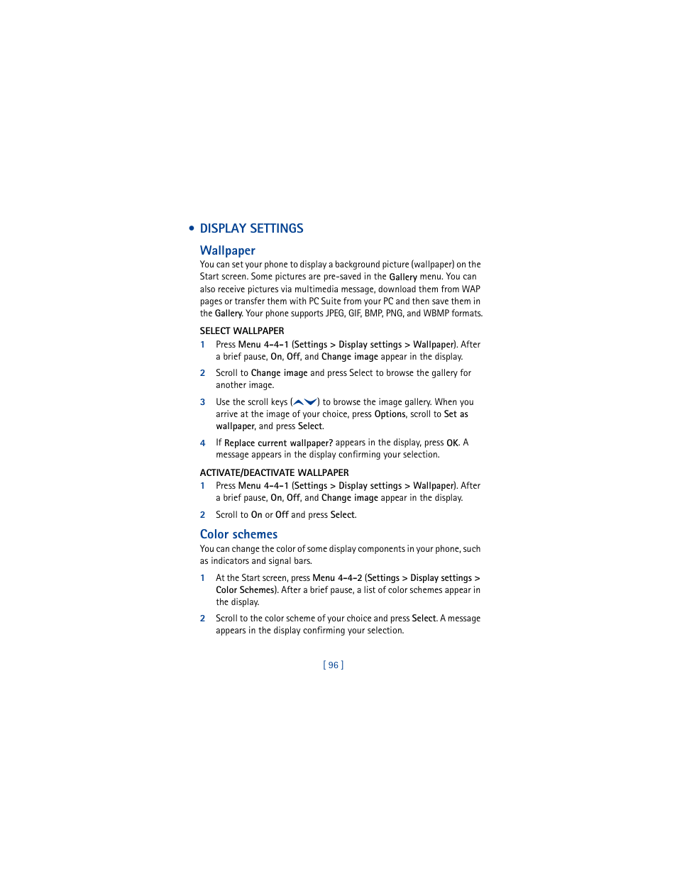 Display settings | Nokia 6610 User Manual | Page 105 / 185