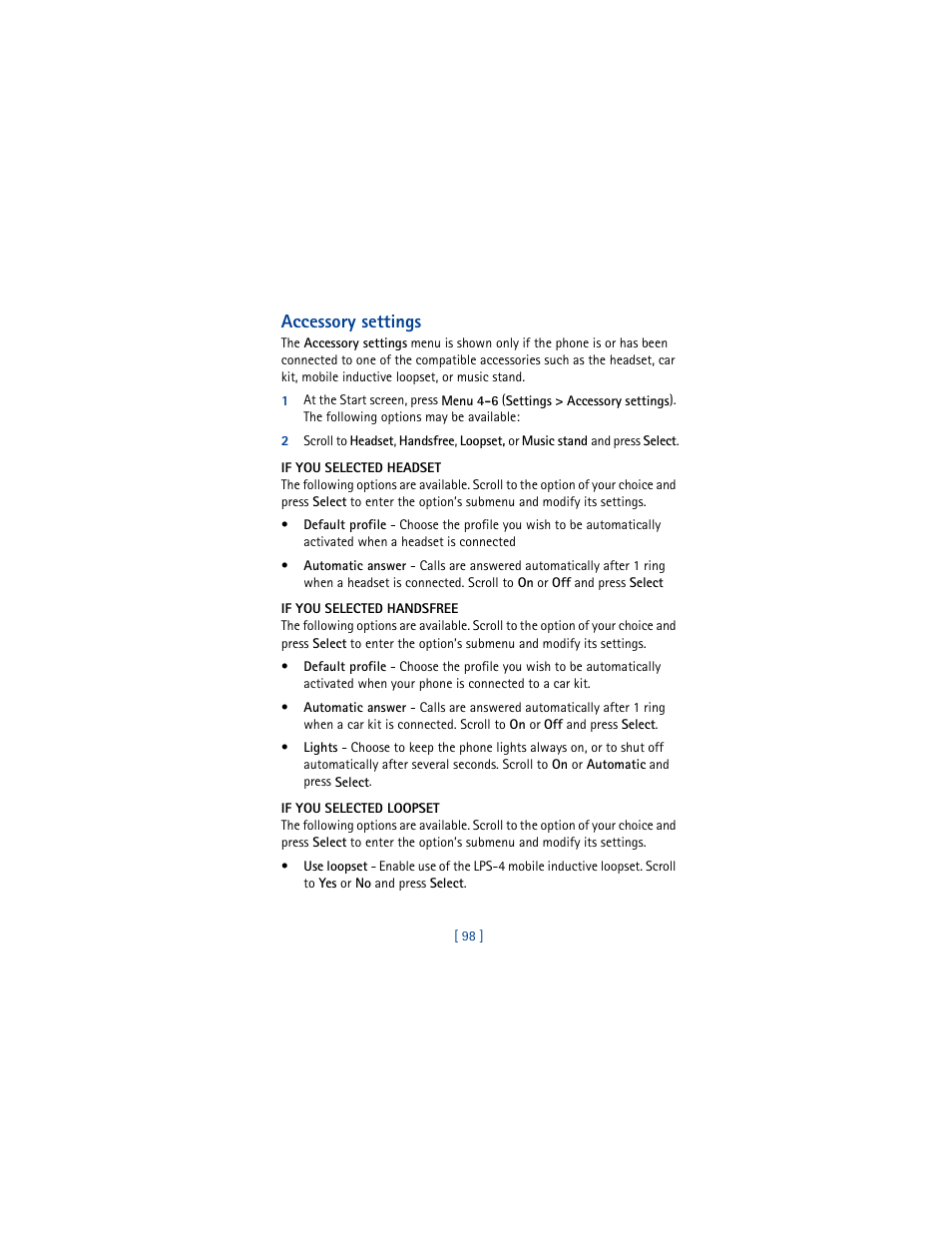 Accessory settings | Nokia 6610 User Manual | Page 107 / 185