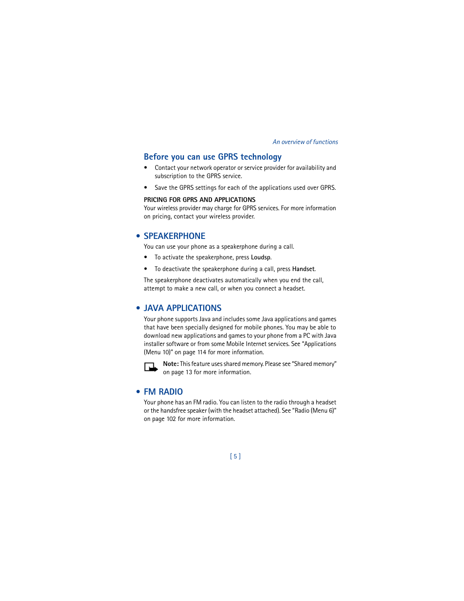 Speakerphone, Java applications, Fm radio | Speakerphone java applications fm radio | Nokia 6610 User Manual | Page 14 / 185