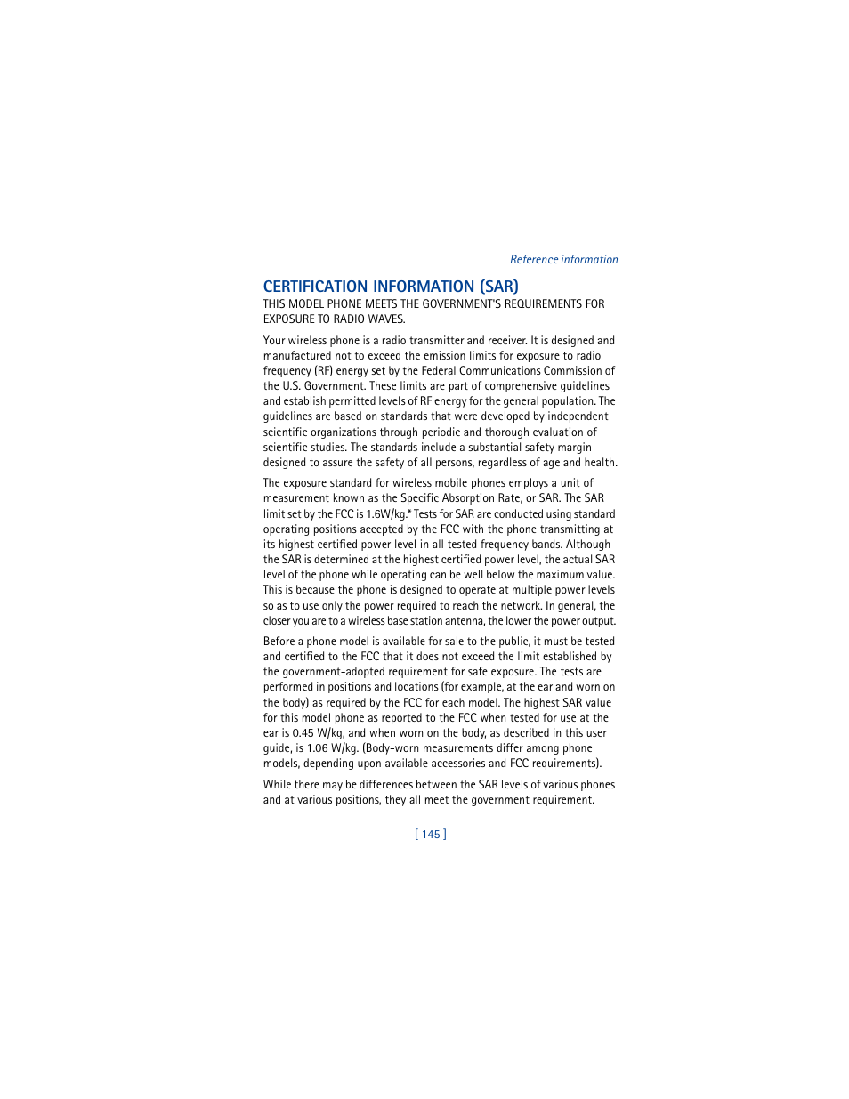 Certification information (sar) | Nokia 6610 User Manual | Page 154 / 185