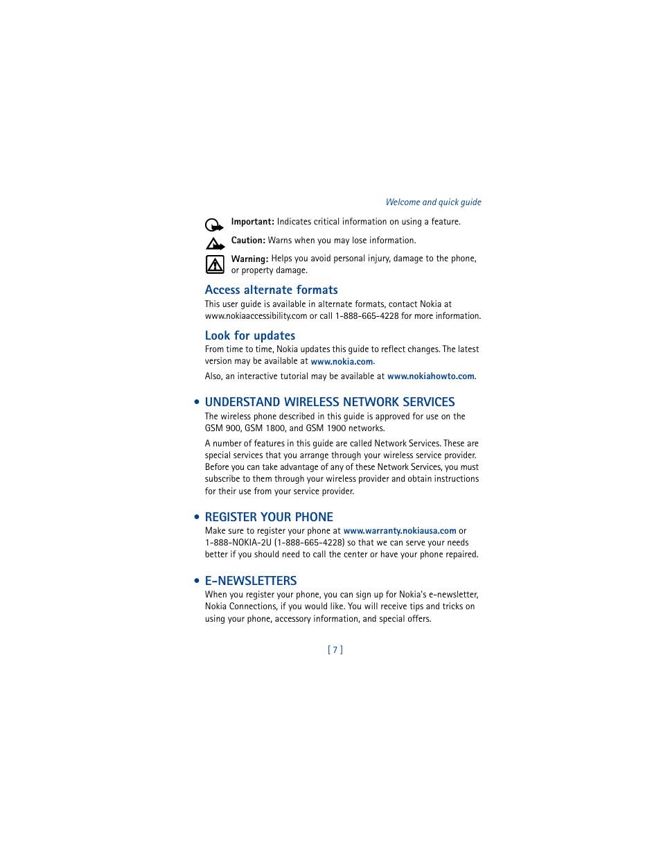 Understand wireless network services, Register your phone, E-newsletters | Nokia 6610 User Manual | Page 16 / 185