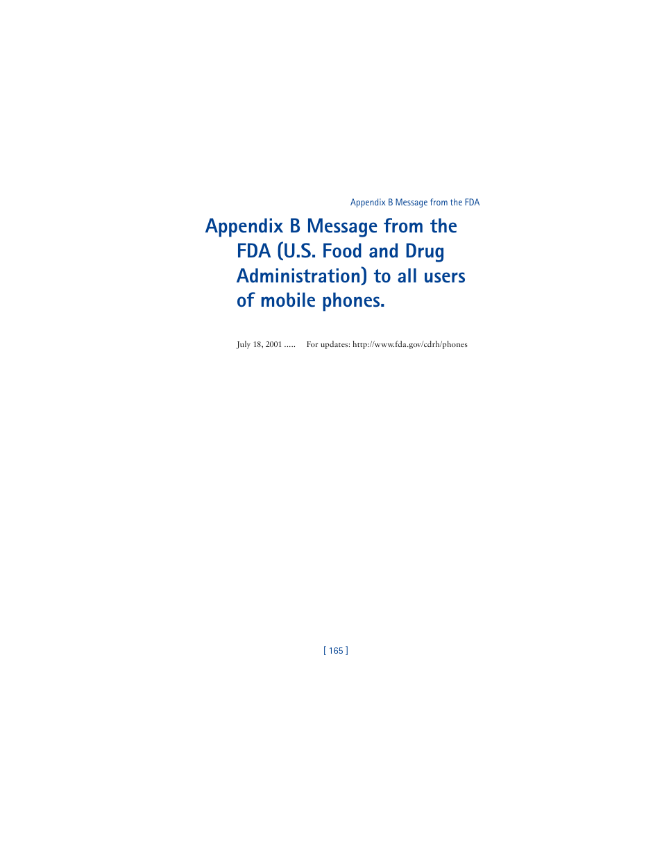 Appendix b message from the fda | Nokia 6610 User Manual | Page 174 / 185