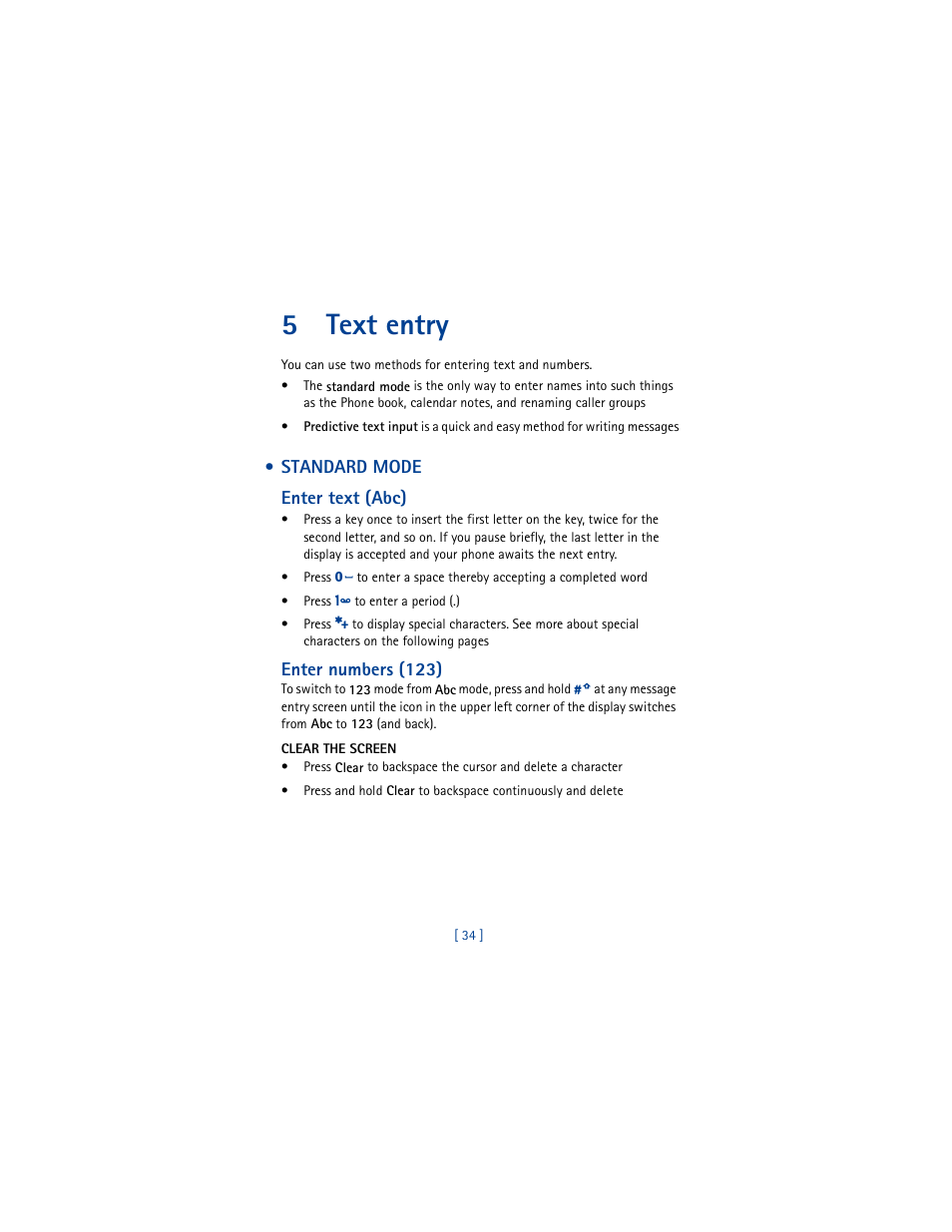 5 text entry, Standard mode, Text entry | 5text entry | Nokia 6610 User Manual | Page 43 / 185