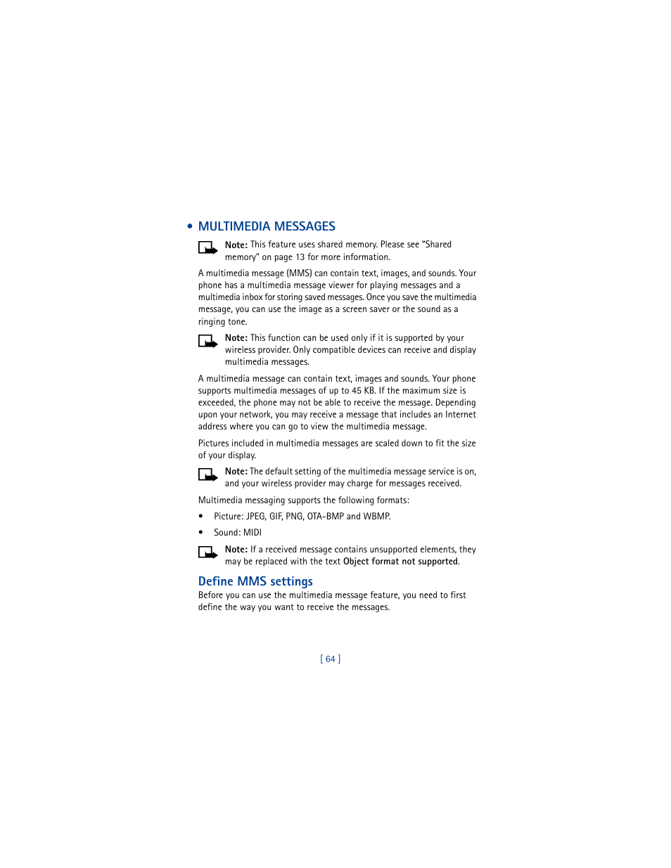 Multimedia messages, Define mms settings | Nokia 6610 User Manual | Page 73 / 185