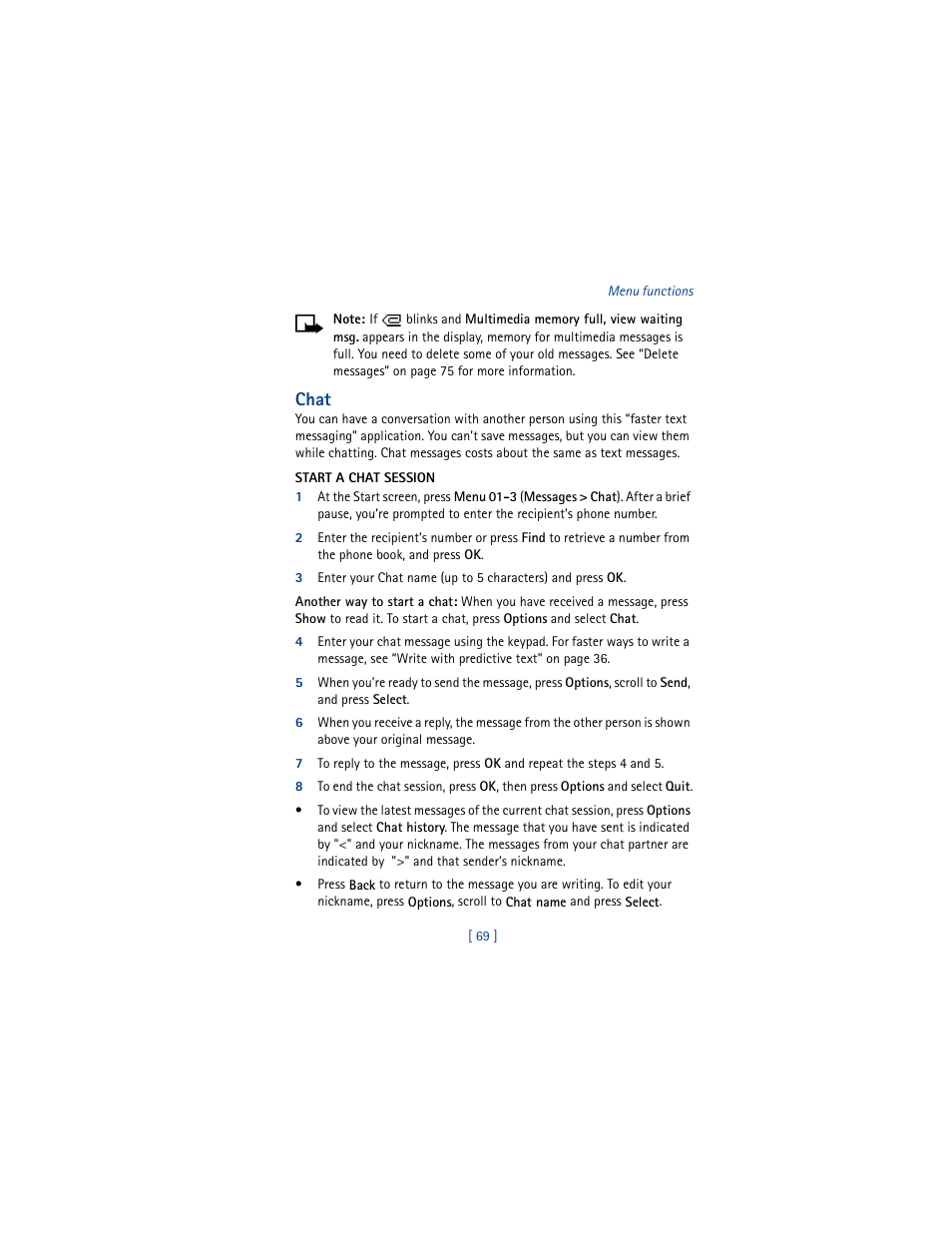 Chat | Nokia 6610 User Manual | Page 78 / 185