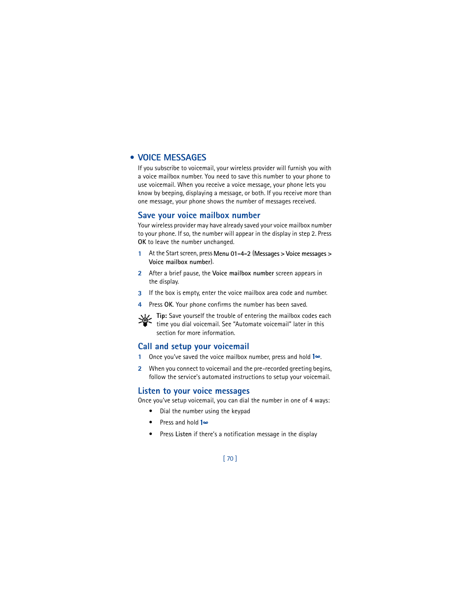 Voice messages | Nokia 6610 User Manual | Page 79 / 185