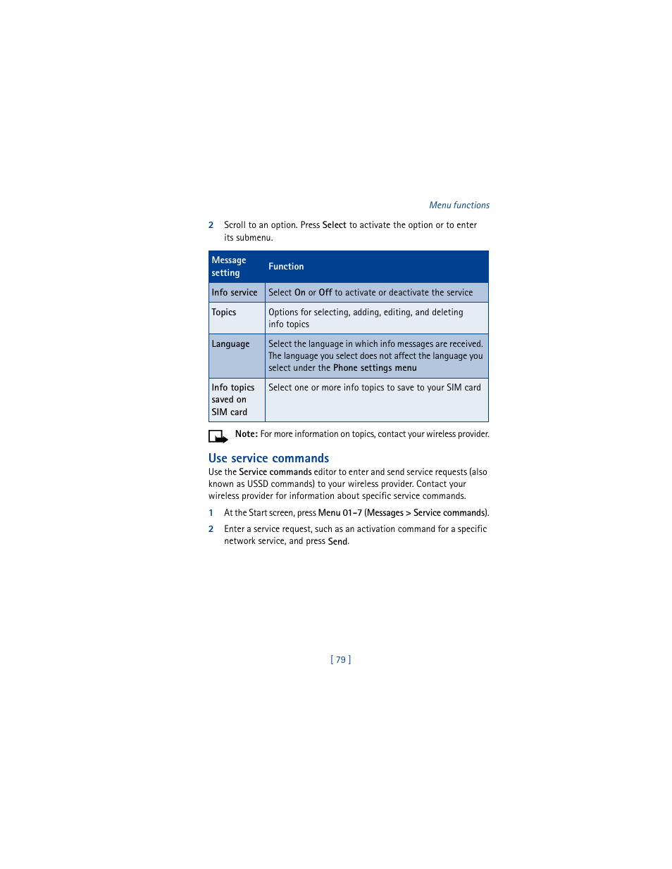 Use service commands | Nokia 6610 User Manual | Page 88 / 185