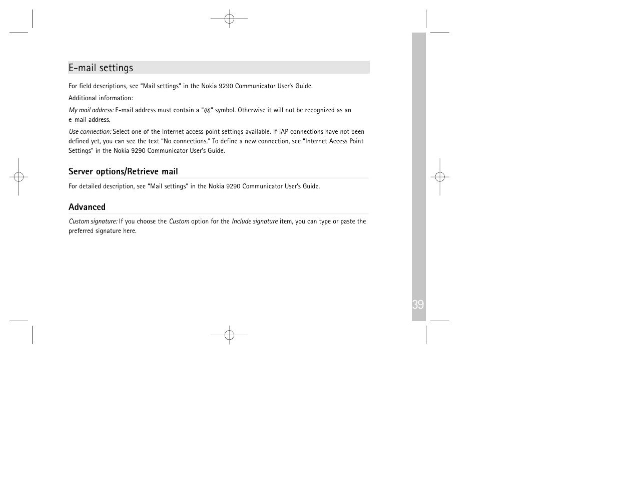 E-mail settings | Nokia 9290 User Manual | Page 41 / 52