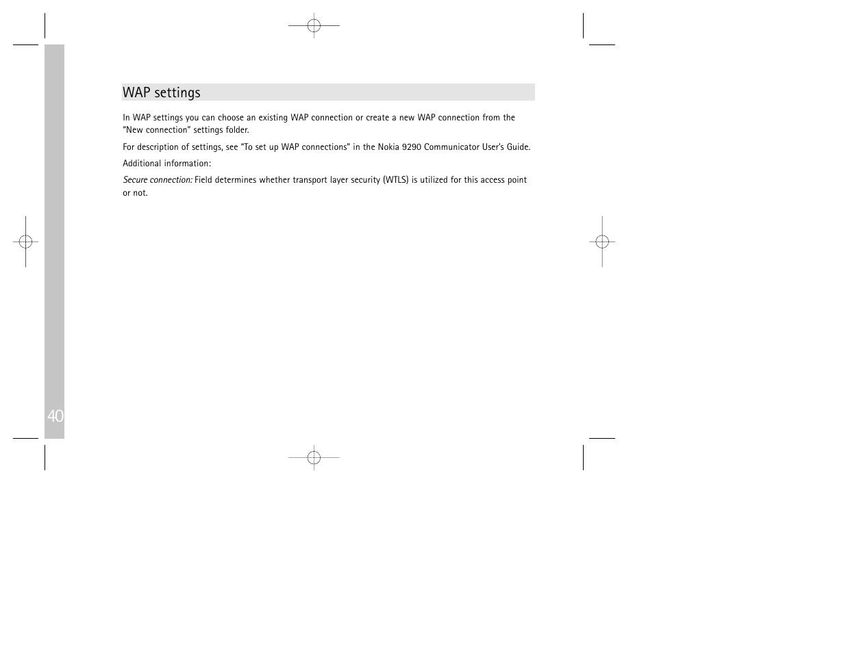 Wap settings | Nokia 9290 User Manual | Page 42 / 52