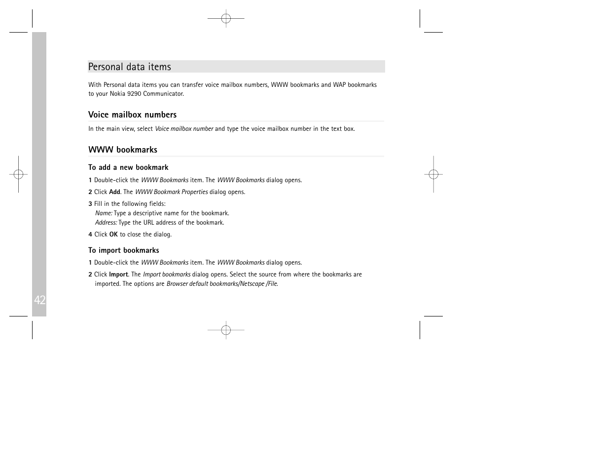 Personal data items | Nokia 9290 User Manual | Page 44 / 52