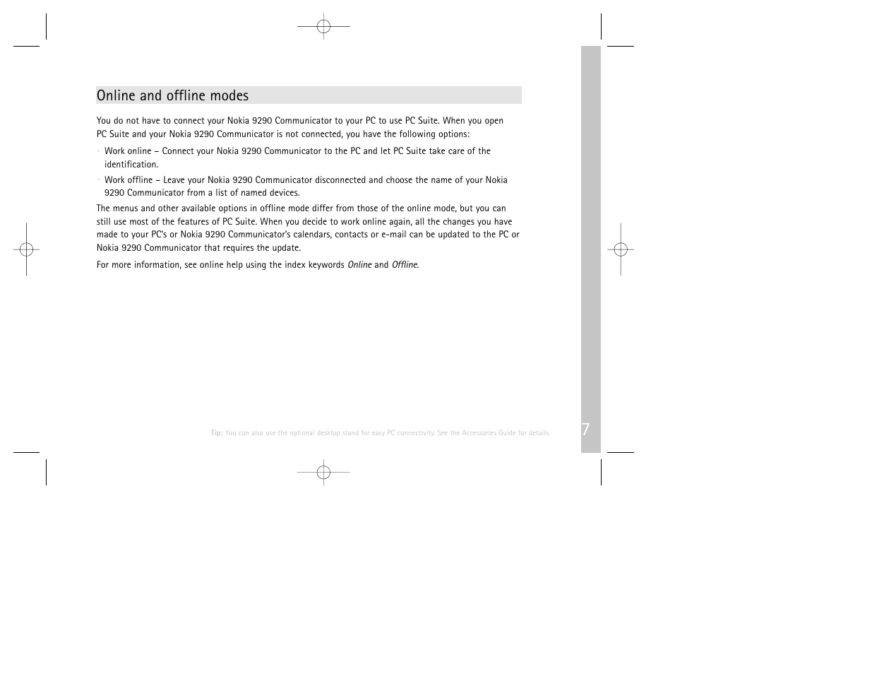 Online and offline modes | Nokia 9290 User Manual | Page 9 / 52