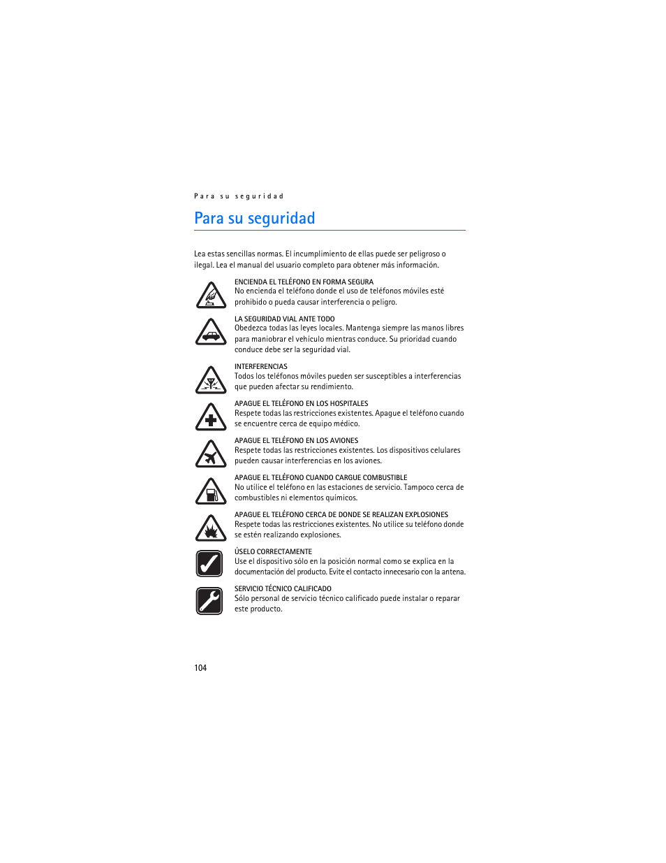 Para su seguridad | Nokia 7370 User Manual | Page 105 / 201