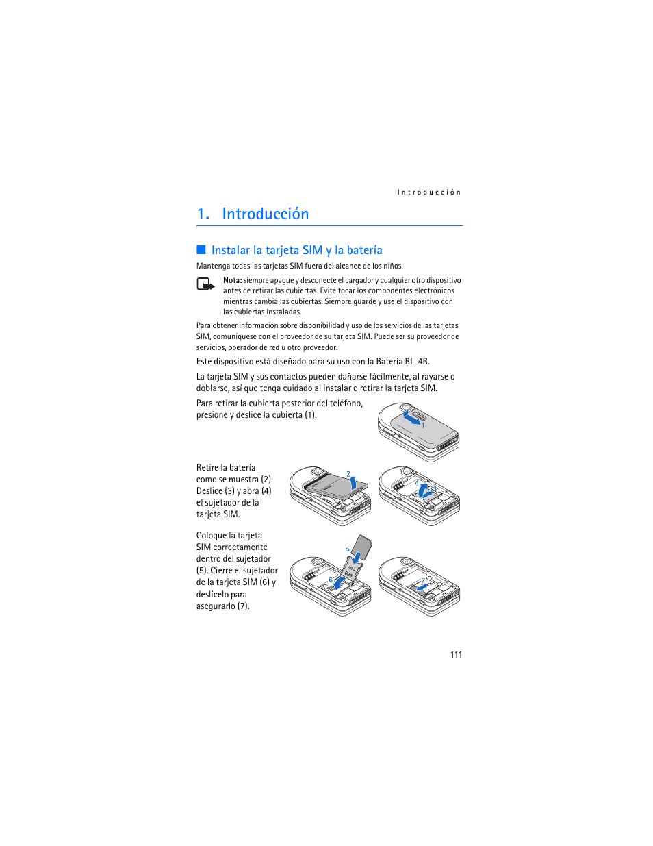 Introducción, Instalar la tarjeta sim y la batería | Nokia 7370 User Manual | Page 112 / 201