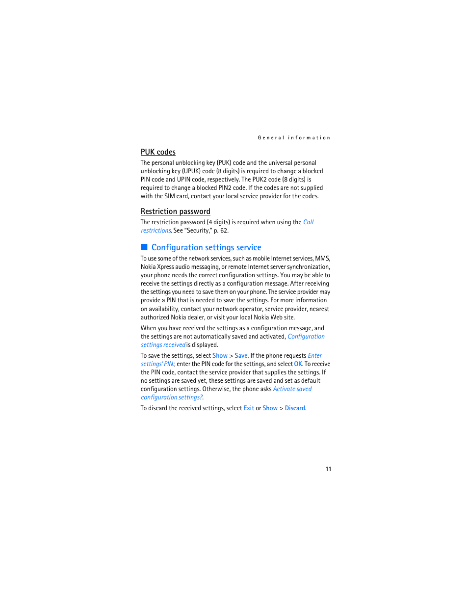 Configuration settings service | Nokia 7370 User Manual | Page 12 / 201