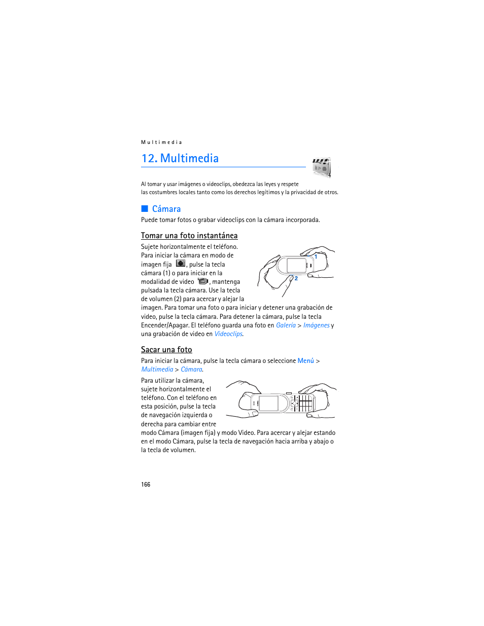 Multimedia, Cámara | Nokia 7370 User Manual | Page 167 / 201