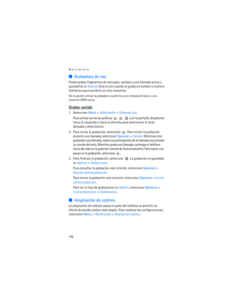 Grabadora de voz, Ampliación de estéreo, Grabadora de voz ampliación de estéreo | Nokia 7370 User Manual | Page 171 / 201