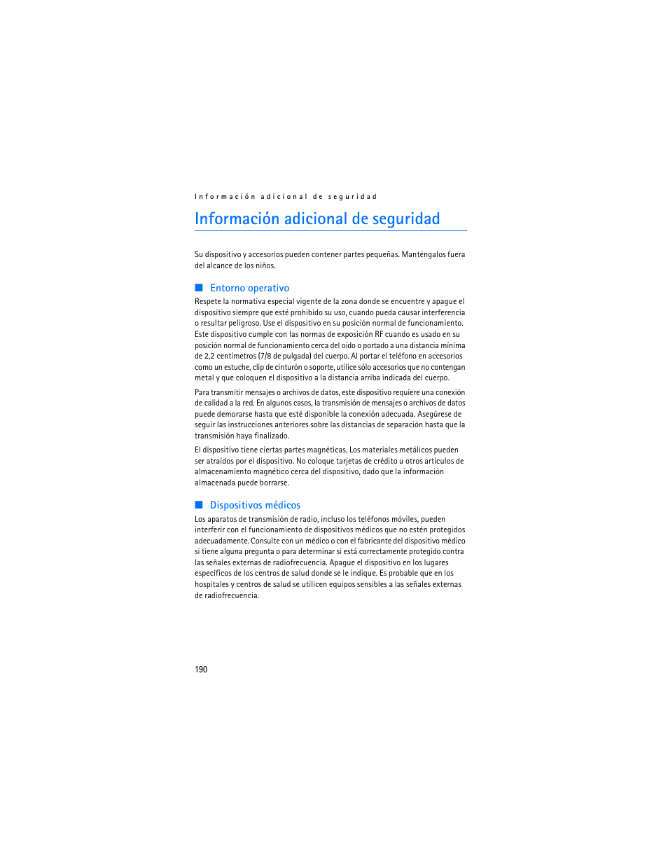Información adicional de seguridad | Nokia 7370 User Manual | Page 191 / 201