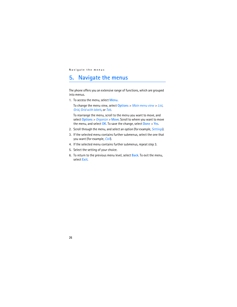 Navigate the menus | Nokia 7370 User Manual | Page 27 / 201