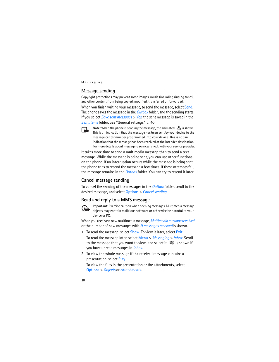 Message sending,” p. 30, E “message sending | Nokia 7370 User Manual | Page 31 / 201