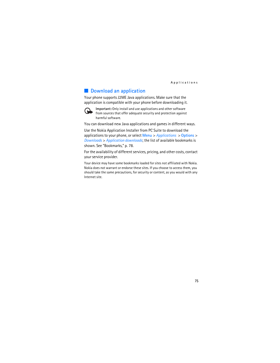 Download an application | Nokia 7370 User Manual | Page 76 / 201